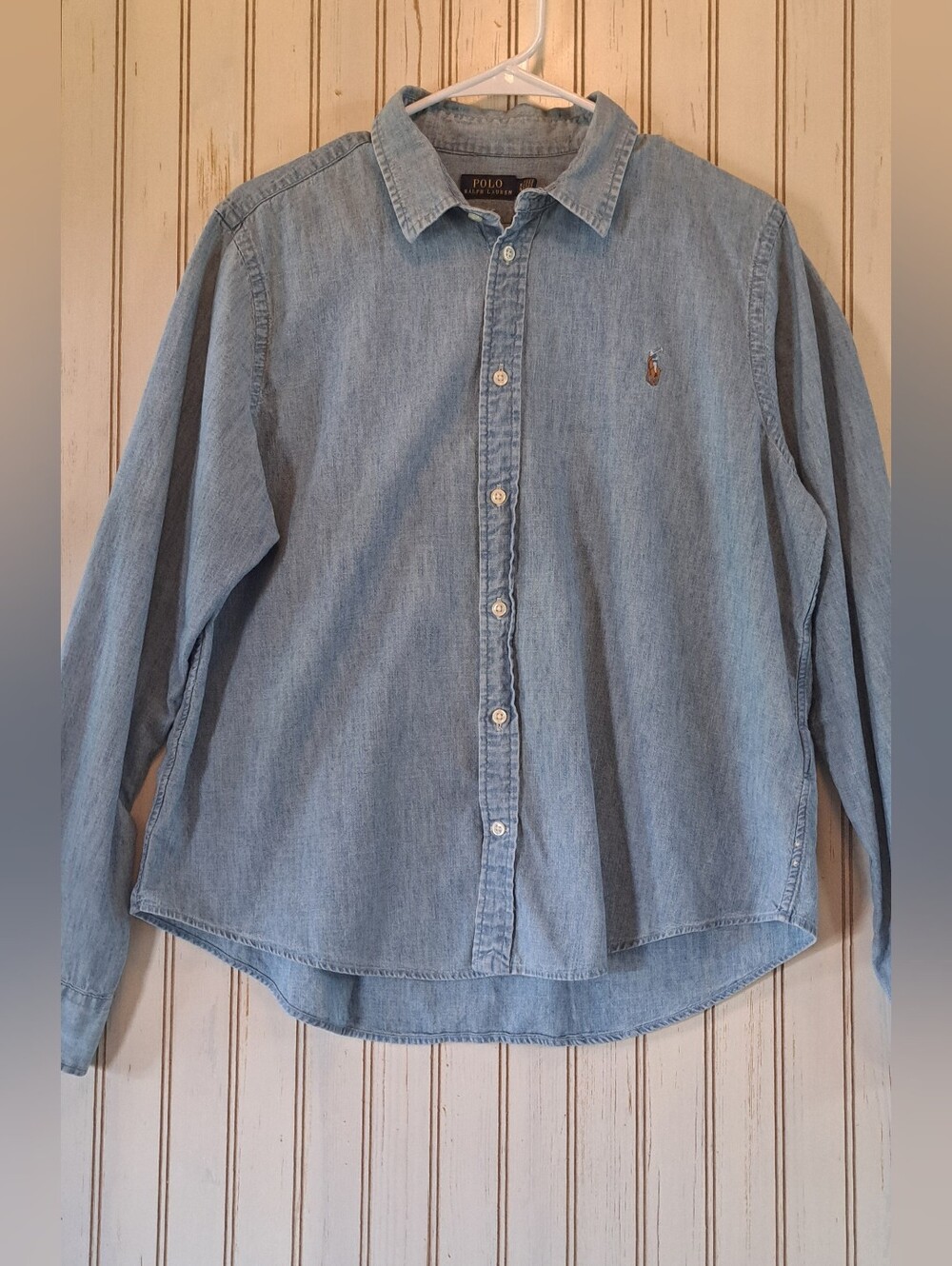 Polo Ralph Lauren Blue Button Front Chambray Ladies Top Or Kids XL Read